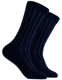 Mitch Dowd Plain Rib Bamboo Crew Socks in Navy