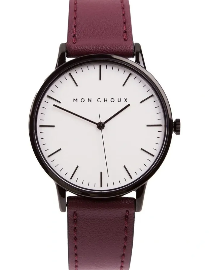 Mon Choux Classic Burgundy Grape Vegan Leather Watch 38mm in Noir