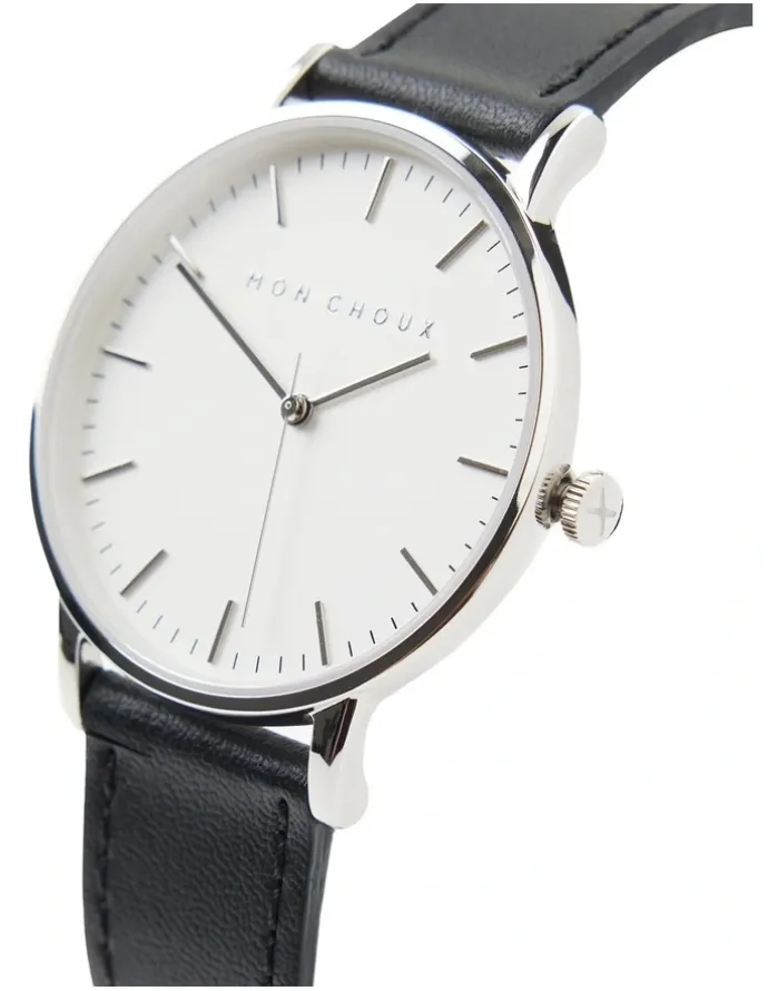 Mon Choux Classic Noir Grape Vegan Leather Watch 38mm in Silver