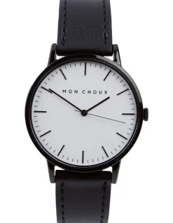 Mon Choux Classic Noir Grape Vegan Leather Watch 38mm in Noir