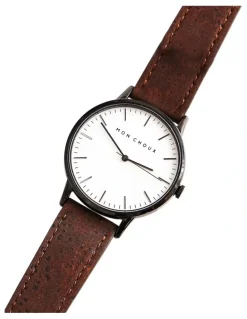 Mon Choux Classic Vegan Leather Watch 38mm in Black/Brown