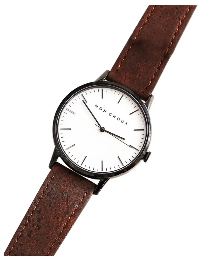 Mon Choux Classic Vegan Leather Watch 38mm in Black/Brown