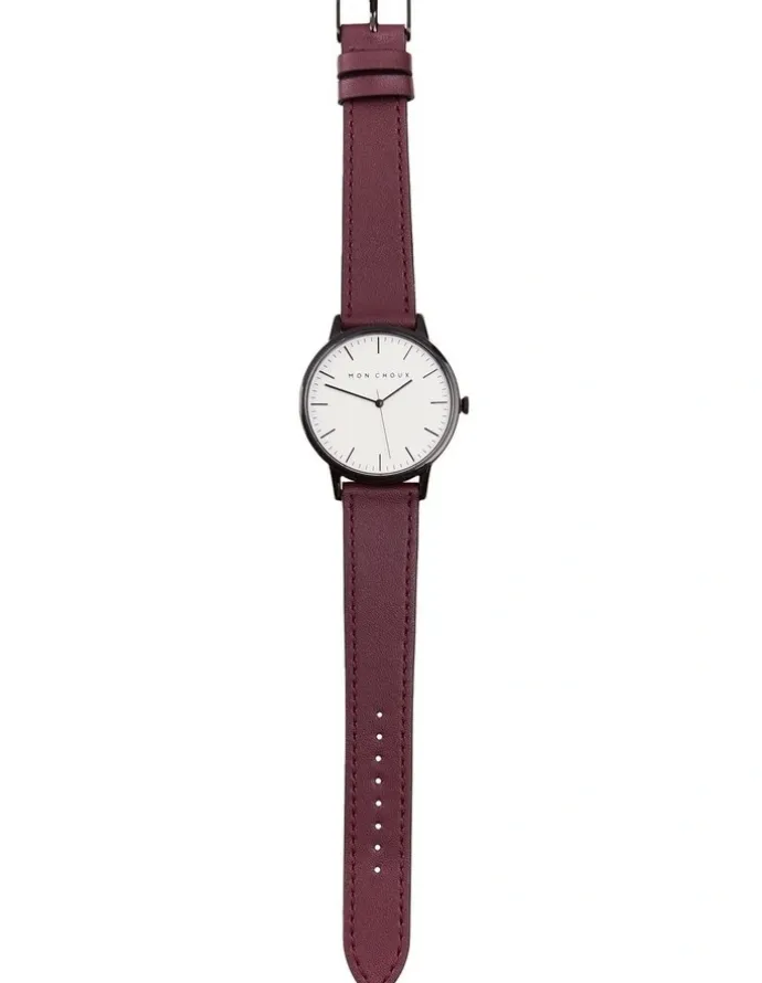 Mon Choux Classic Burgundy Grape Vegan Leather Watch 38mm in Noir