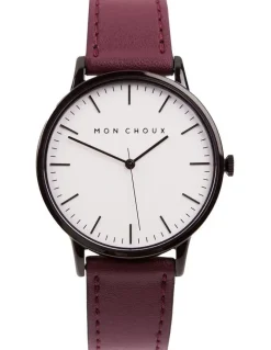 Mon Choux Classic Burgundy Grape Vegan Leather Watch 38mm in Noir