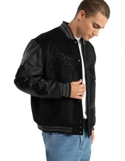 Nena & Pasadena AFL Carlton Ace Varsity Jacket in Black