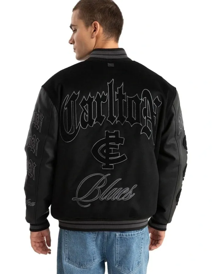 Nena & Pasadena AFL Carlton Ace Varsity Jacket in Black