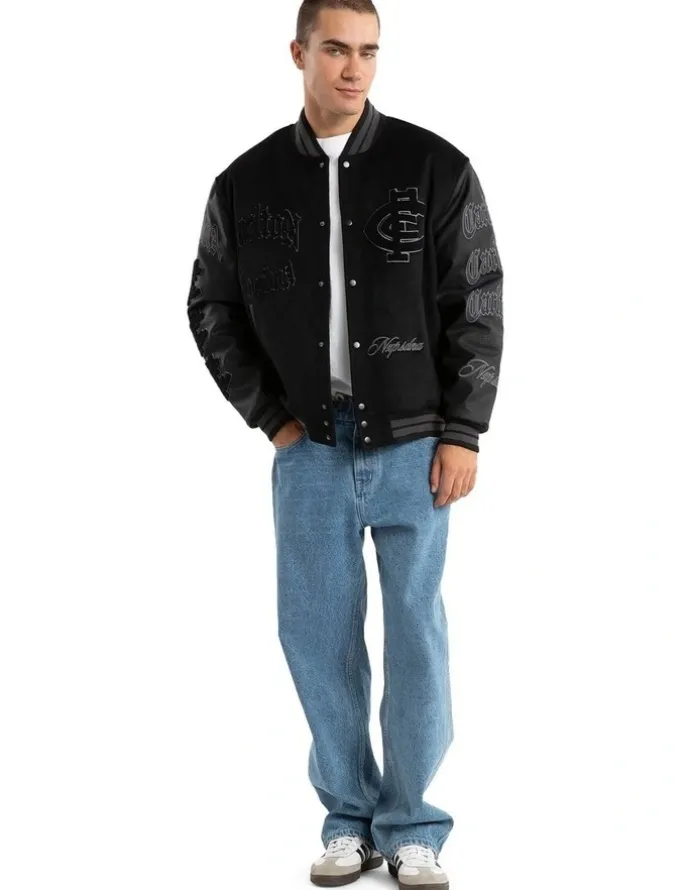 Nena & Pasadena AFL Carlton Ace Varsity Jacket in Black