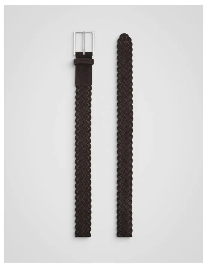 Oroton Freddie Woven Suede 35Mm Belt in Dark Chocolate