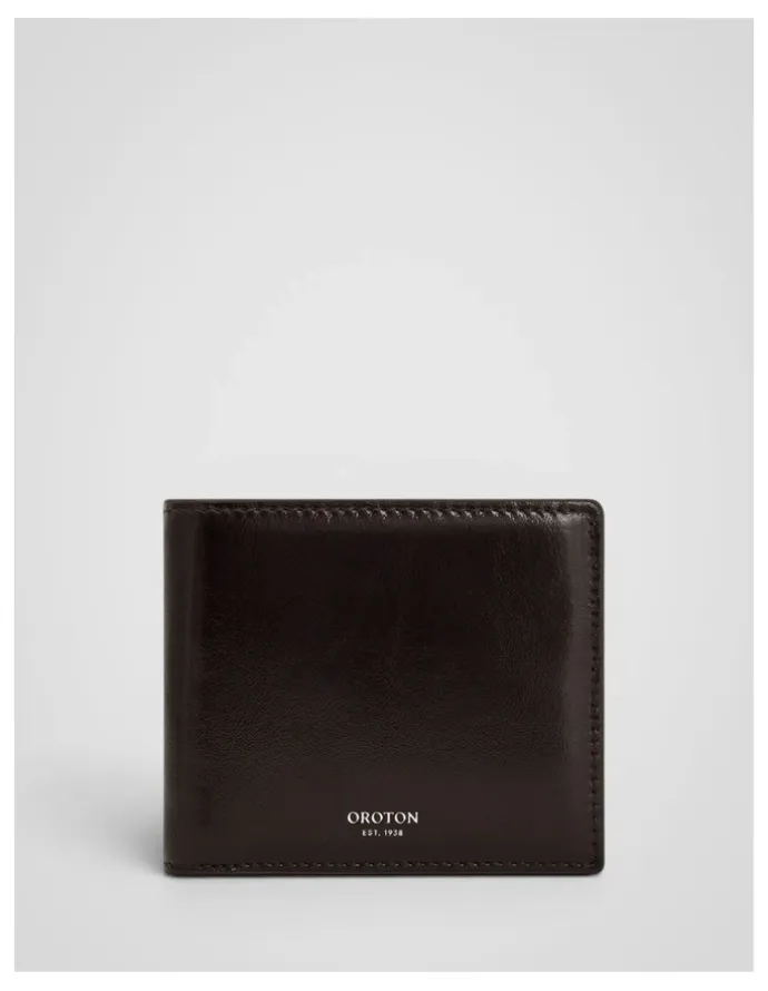 Oroton Jordan Crackle Bifold Wallet Coin Pouch in Dark Chocolate
