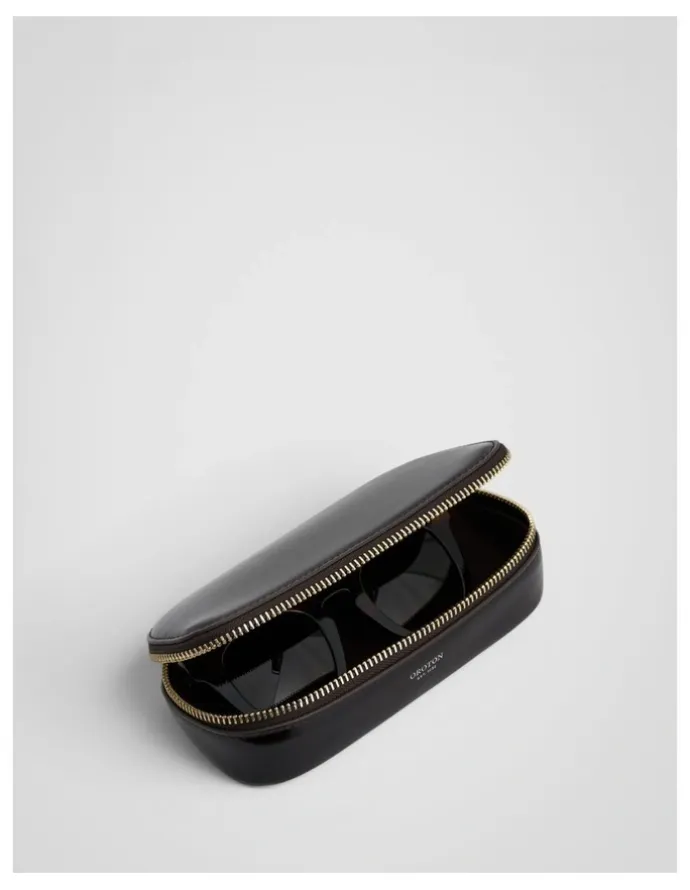 Oroton Jordan Crackle Zip Sunglasses Case in Dark Chocolate