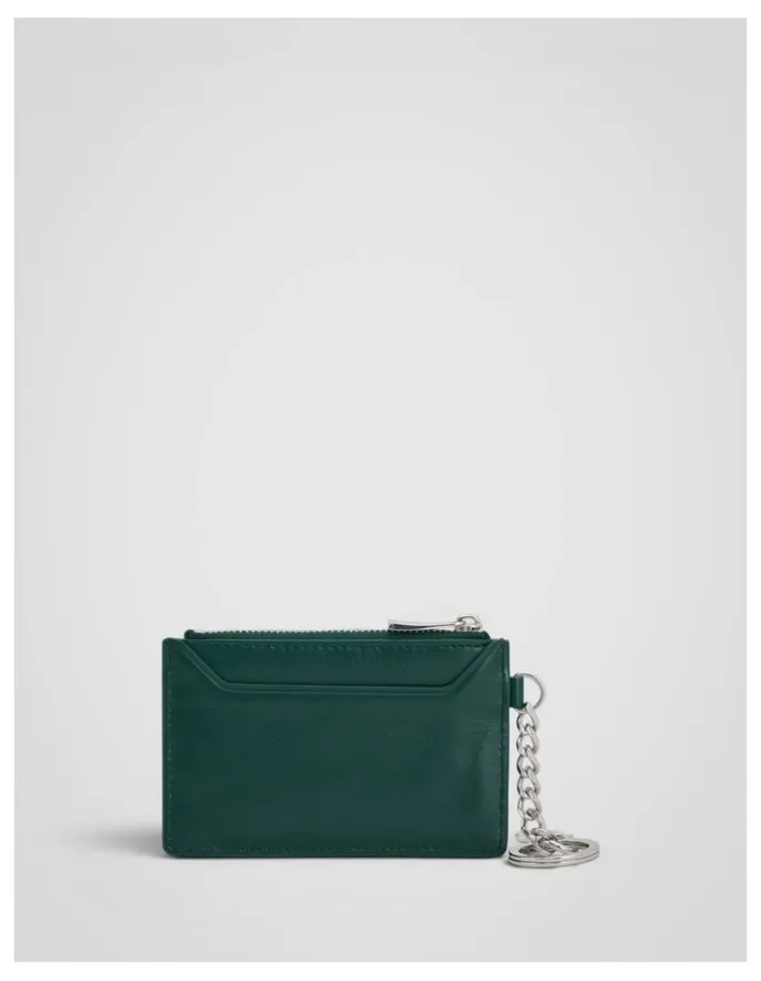 Oroton Jordan Crackle Zip Wallet Keyring in Emerald