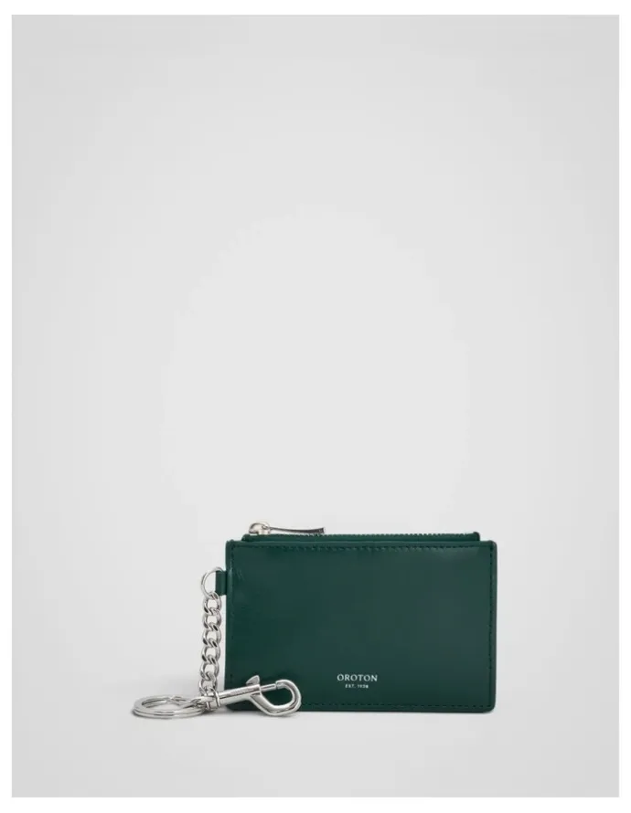 Oroton Jordan Crackle Zip Wallet Keyring in Emerald