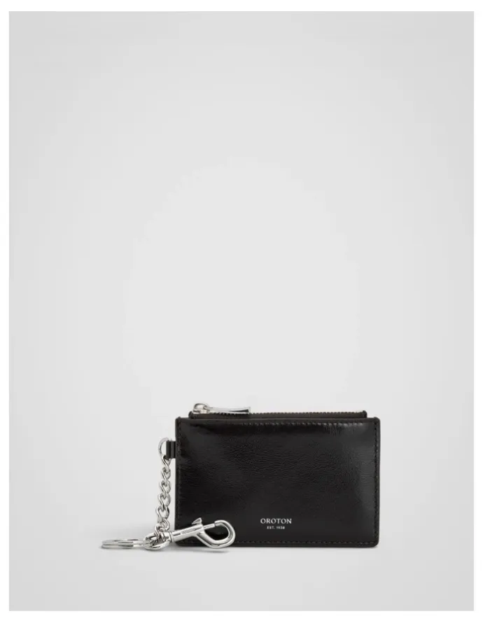 Oroton Jordan Crackle Zip Wallet Keyring in Dark Chocolate