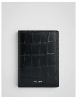 Oroton Jordan Texture Passport Holder in Black