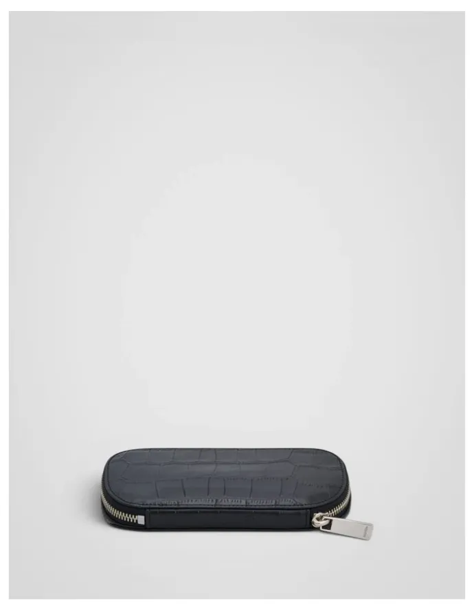 Oroton Jordan Texture Zip Sunglasses Case in Black