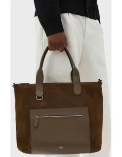 Oroton Paxton Suede Tote in Husk Brown
