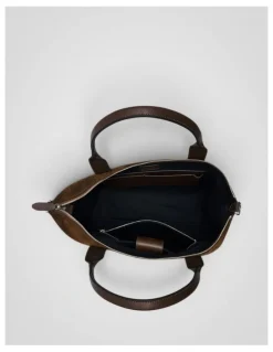 Oroton Paxton Suede Tote in Husk Brown
