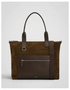 Oroton Paxton Suede Tote in Husk Brown