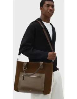 Oroton Paxton Suede Tote in Husk Brown