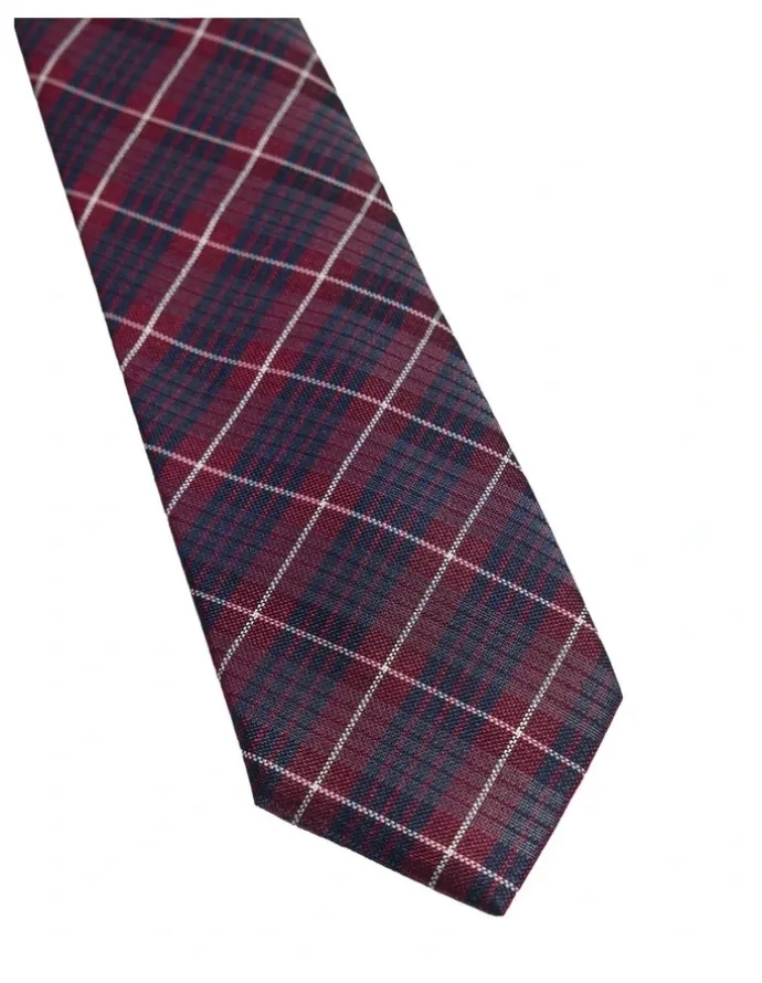 Oxford Baird Check Silk Tie 7cm in Wine