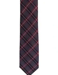 Oxford Baird Check Silk Tie 7cm in Wine