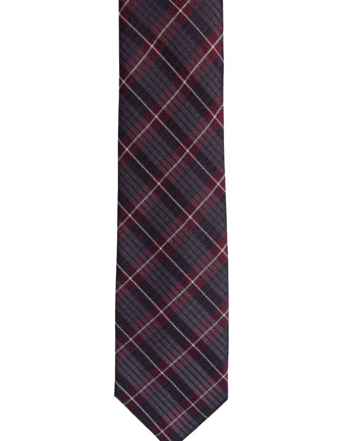 Oxford Baird Check Silk Tie 7cm in Wine