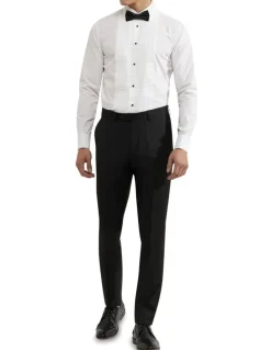 Oxford Dinner Shirt With Front Pleats in White