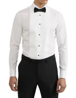 Oxford Dinner Shirt With Front Pleats in White