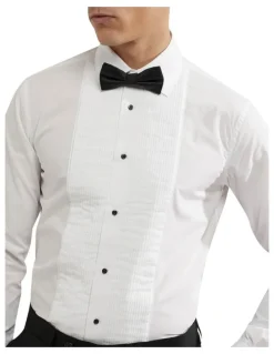 Oxford Dinner Shirt With Front Pleats in White