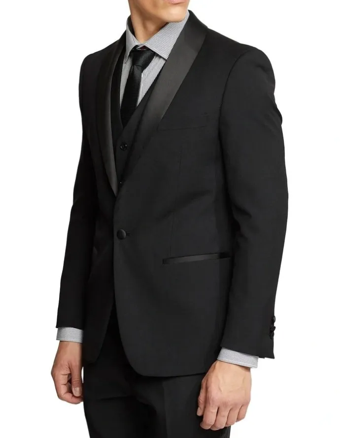 Oxford Dinner Suit Jacket With Shawl Neck in Black