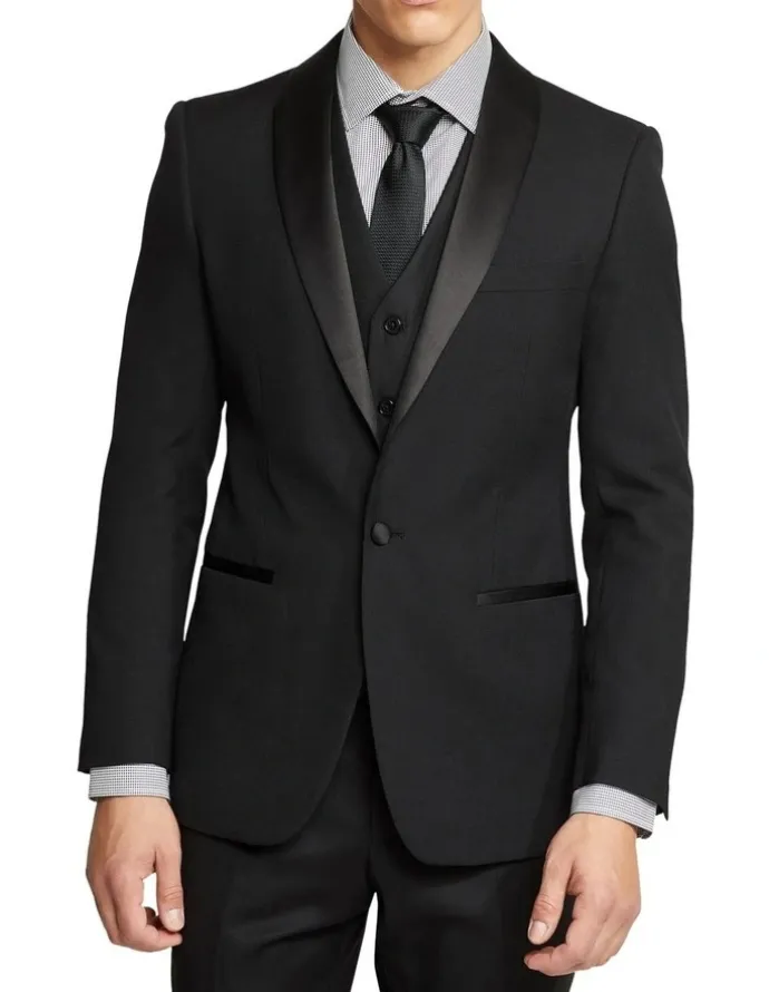 Oxford Dinner Suit Jacket With Shawl Neck in Black