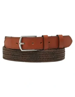 Oxford Douglas Leather Stretch Woven Belt in Brown