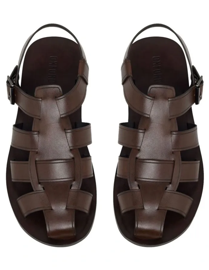 Oxford Ellas Leather Sandal in Dark Brown