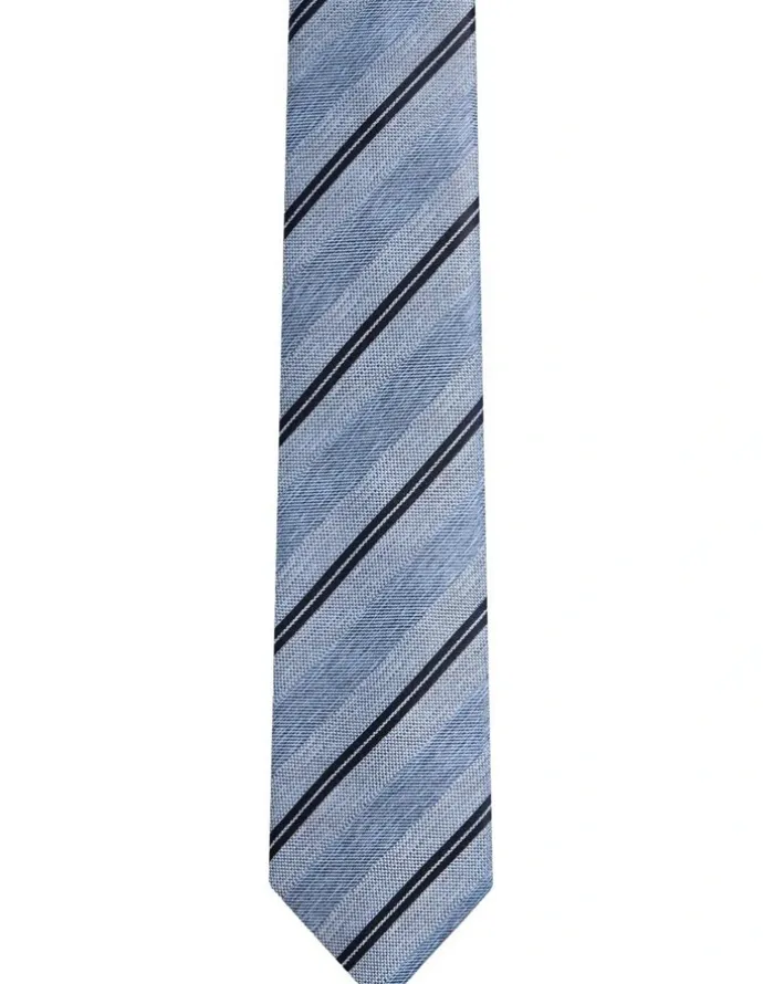 Oxford Gabriel Stripe Silk Tie 7cm in Blue