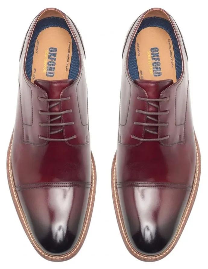 Oxford Hudson Toe Cap Derby Shoes in Burgundy