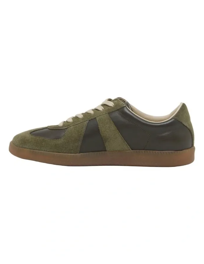 Oxford Max Leather/Suede Trainer in Olive