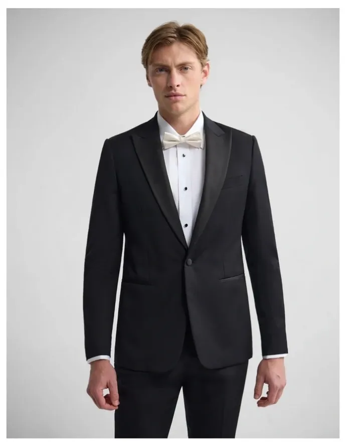 Oxford New Peak Lapel Dinner Suit Jacket in Black