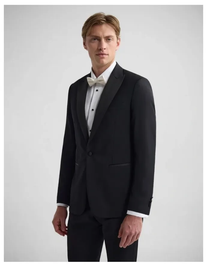 Oxford New Peak Lapel Dinner Suit Jacket in Black
