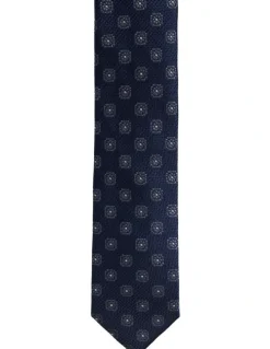 Oxford Rosetta Silk Tie 7cm in Navy