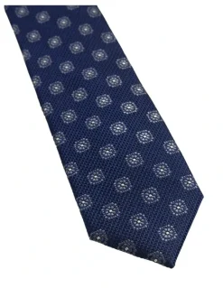 Oxford Rosetta Silk Tie 7cm in Navy