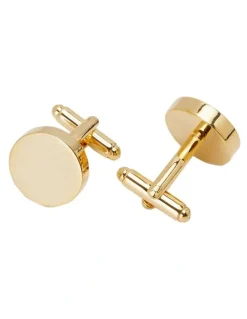 Oxford Round Disc Cuff Link in Light Gold