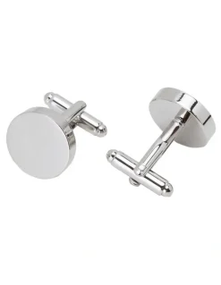Oxford Round Disc Cuff Link in Silver