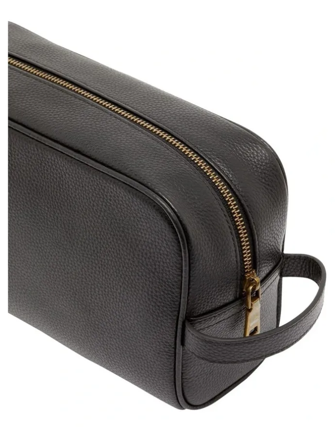 Oxford Royce Leather Wash Bag in Black
