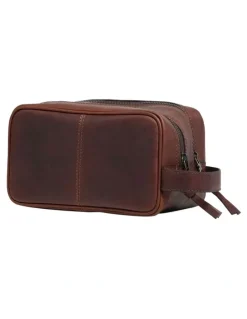 Oxford Traveller Leather Wash Bag in Saddle Tan