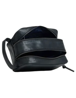 Oxford Traveller Leather Wash Bag in Black