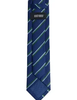 Oxford Walker Stripe Silk Tie 7cm in Navy/Green