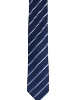 Oxford Walker Stripe Silk Tie 7cm in Navy/Blue