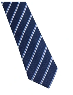 Oxford Walker Stripe Silk Tie 7cm in Navy/Blue