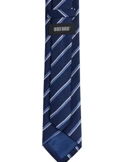 Oxford Walker Stripe Silk Tie 7cm in Navy/Blue