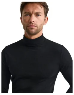 Oxford Aaron Turtle Neck Merino Pullover in Black